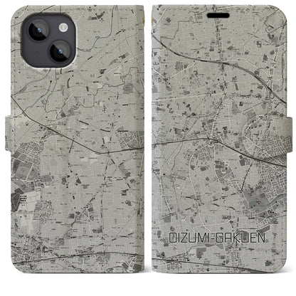 【大泉学園（東京都）】地図柄iPhoneケース（手帳タイプ）モノトーン・iPhone 14 Plus 用