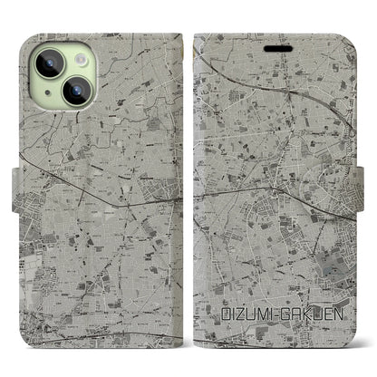 【大泉学園（東京都）】地図柄iPhoneケース（手帳タイプ）モノトーン・iPhone 15 用