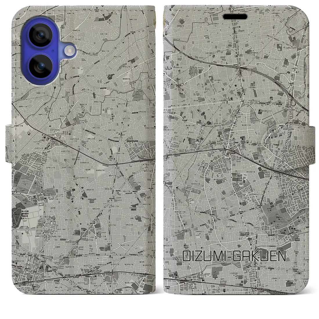 【大泉学園(東京都)】地図柄iPhoneケース(手帳タイプ)モノトーン・iPhone 16 Pro Max 用