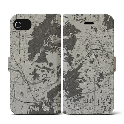 【王寺（奈良県）】地図柄iPhoneケース（手帳タイプ）モノトーン・iPhone SE（第3 / 第2世代） / 8 / 7 / 6s / 6 用