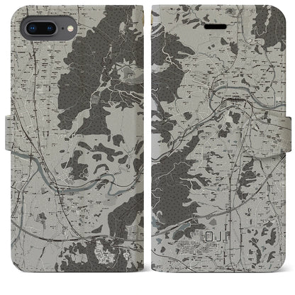 【王寺（奈良県）】地図柄iPhoneケース（手帳タイプ）モノトーン・iPhone 8Plus /7Plus / 6sPlus / 6Plus 用