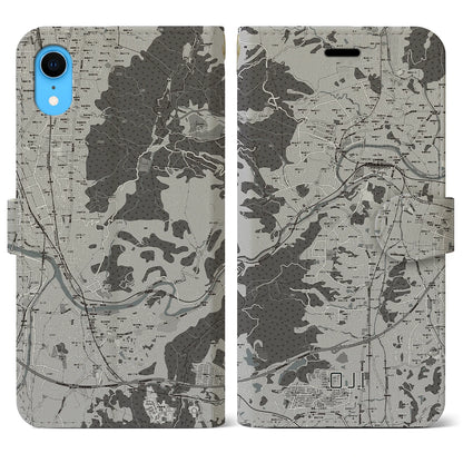 【王寺（奈良県）】地図柄iPhoneケース（手帳タイプ）モノトーン・iPhone XR 用