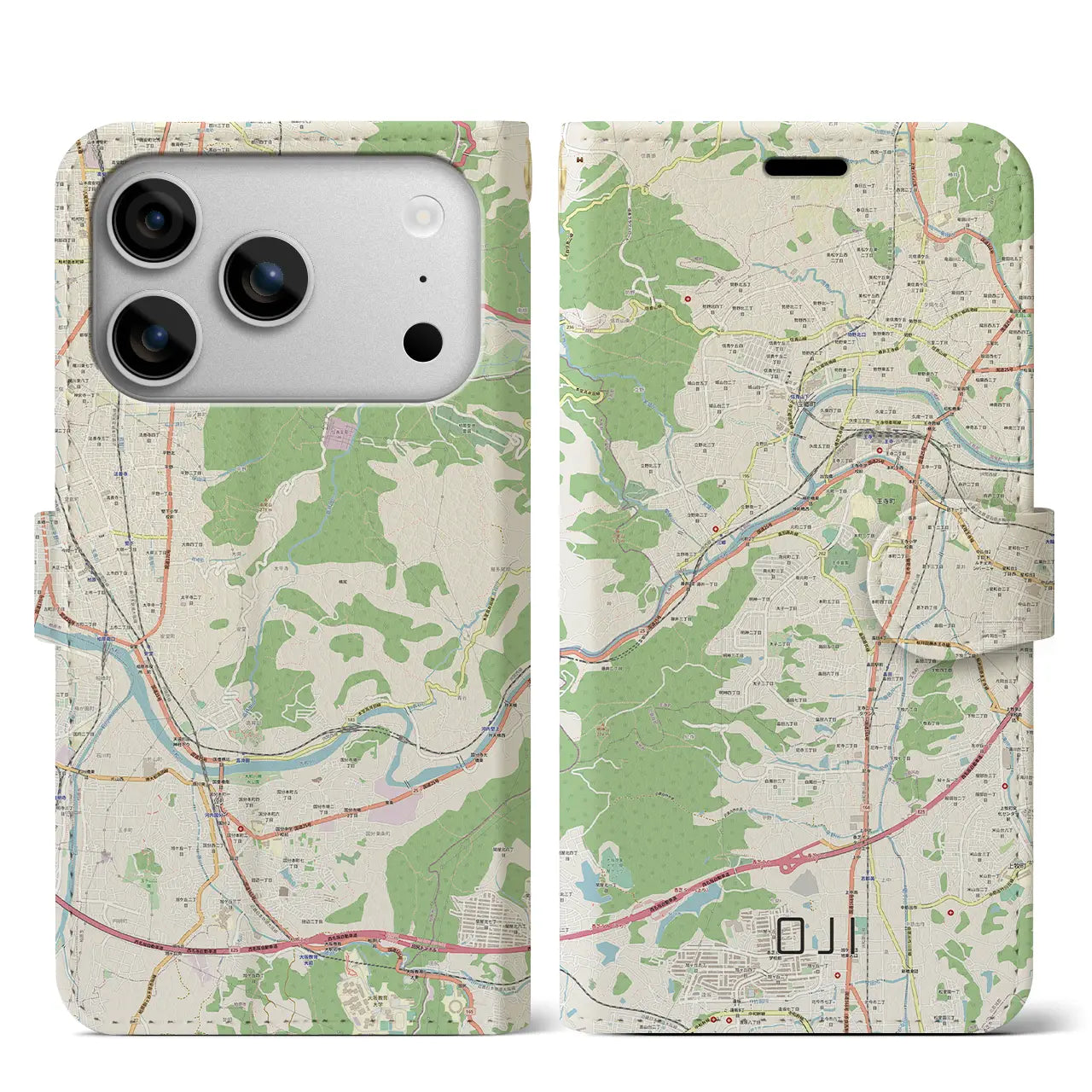 【王寺（奈良県）】地図柄iPhoneケース（手帳タイプ）