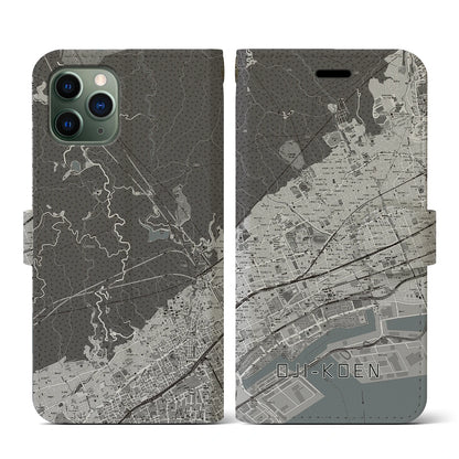 【王子公園（兵庫県）】地図柄iPhoneケース（手帳タイプ）モノトーン・iPhone 11 Pro 用