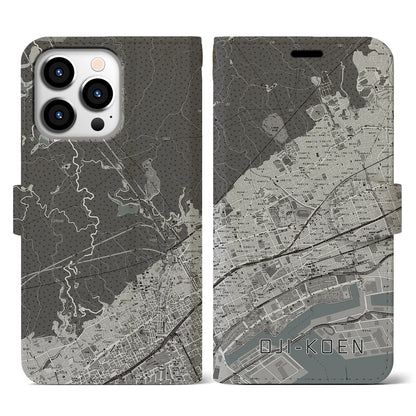 【王子公園（兵庫県）】地図柄iPhoneケース（手帳タイプ）モノトーン・iPhone 13 Pro 用