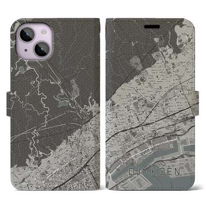 【王子公園（兵庫県）】地図柄iPhoneケース（手帳タイプ）モノトーン・iPhone 14 用