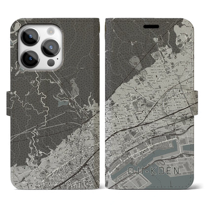 【王子公園（兵庫県）】地図柄iPhoneケース（手帳タイプ）モノトーン・iPhone 14 Pro 用