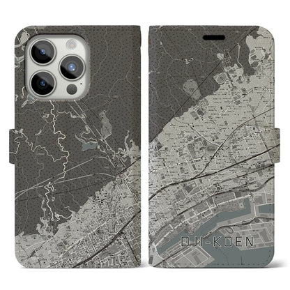 【王子公園（兵庫県）】地図柄iPhoneケース（手帳タイプ）モノトーン・iPhone 15 Pro 用