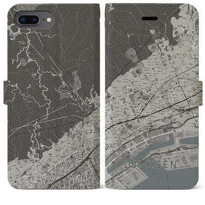 【王子公園（兵庫県）】地図柄iPhoneケース（手帳タイプ）モノトーン・iPhone 8Plus /7Plus / 6sPlus / 6Plus 用