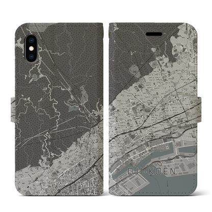 【王子公園（兵庫県）】地図柄iPhoneケース（手帳タイプ）モノトーン・iPhone XS / X 用