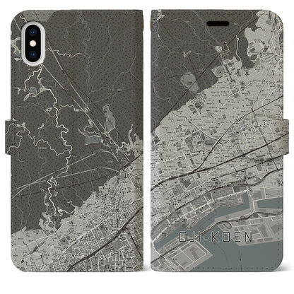 【王子公園（兵庫県）】地図柄iPhoneケース（手帳タイプ）モノトーン・iPhone XS Max 用