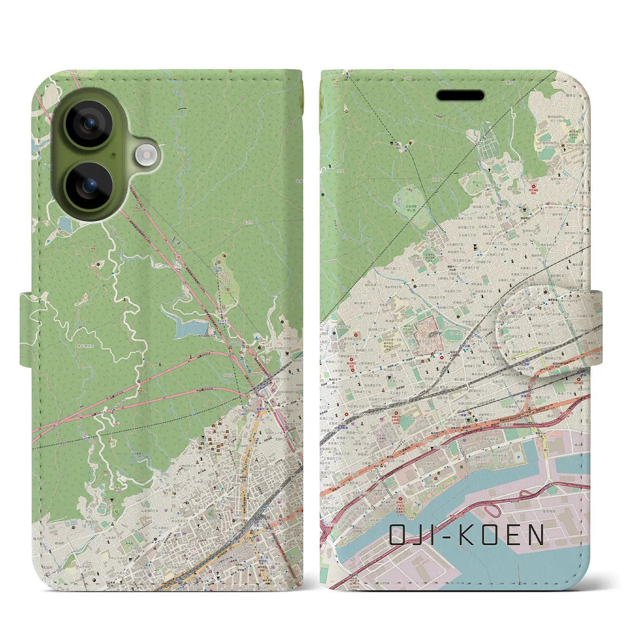 【王子公園（兵庫県）】地図柄iPhoneケース（手帳タイプ）