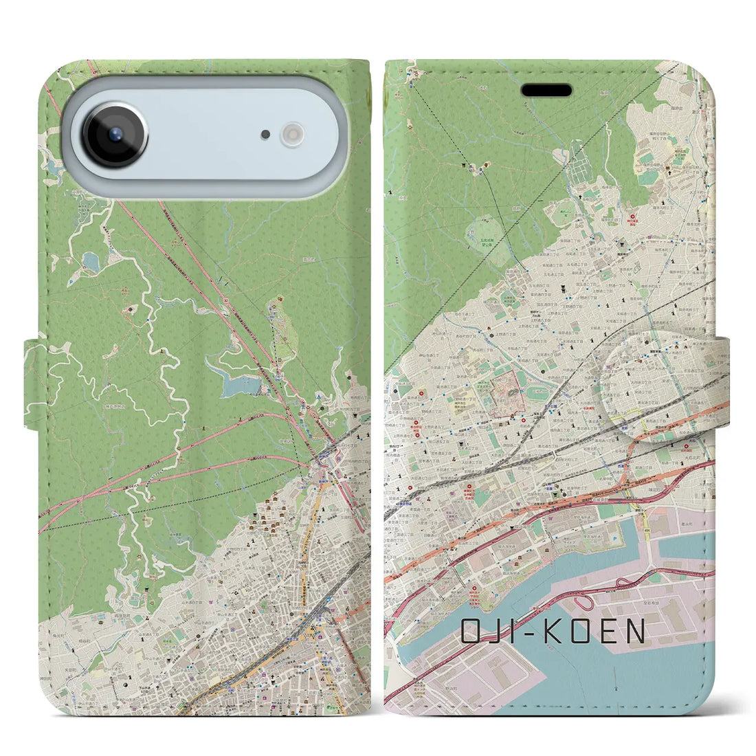 【王子公園（兵庫県）】地図柄iPhoneケース（手帳タイプ）モノトーン・iPhone 17 Pro Max 用