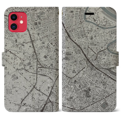【王子（東京都）】地図柄iPhoneケース（手帳タイプ）モノトーン・iPhone 11 用