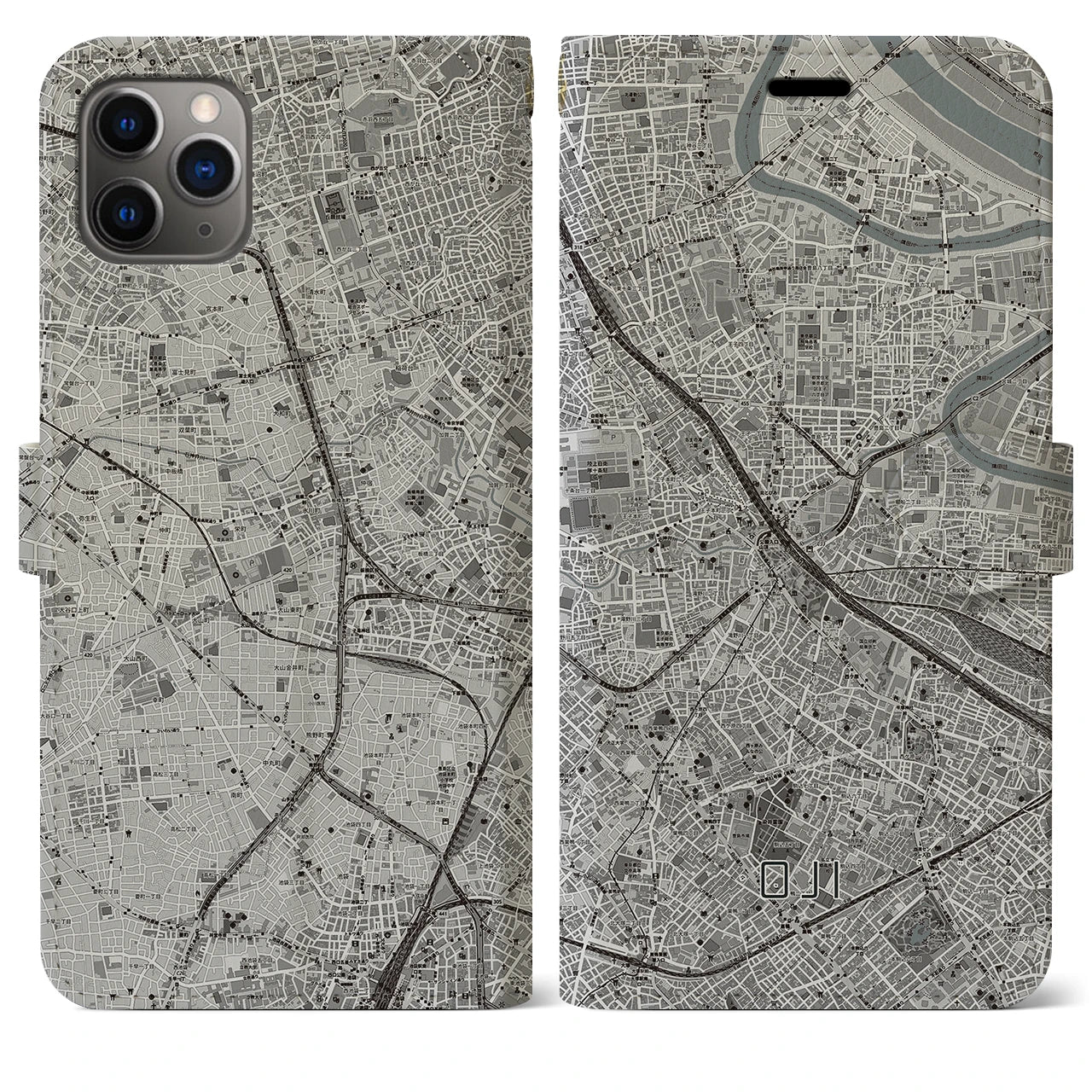 【王子】地図柄iPhoneケース（手帳両面タイプ・モノトーン）iPhone 11 Pro Max 用