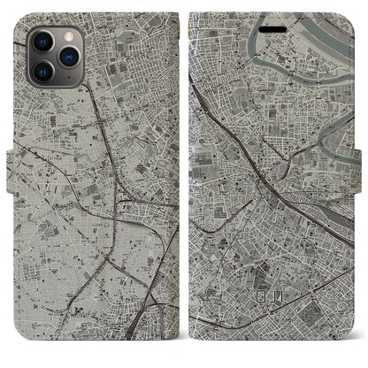【王子（東京都）】地図柄iPhoneケース（手帳タイプ）モノトーン・iPhone 11 Pro Max 用