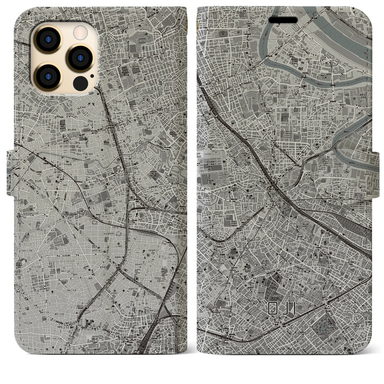 【王子】地図柄iPhoneケース（手帳両面タイプ・モノトーン）iPhone 12 Pro Max 用