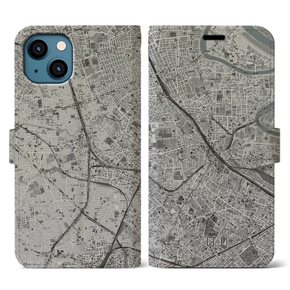 【王子（東京都）】地図柄iPhoneケース（手帳タイプ）モノトーン・iPhone 13 用
