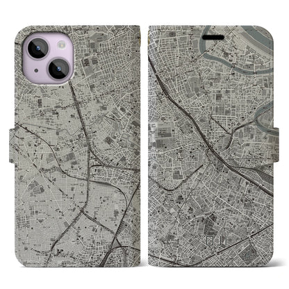 【王子（東京都）】地図柄iPhoneケース（手帳タイプ）モノトーン・iPhone 14 用