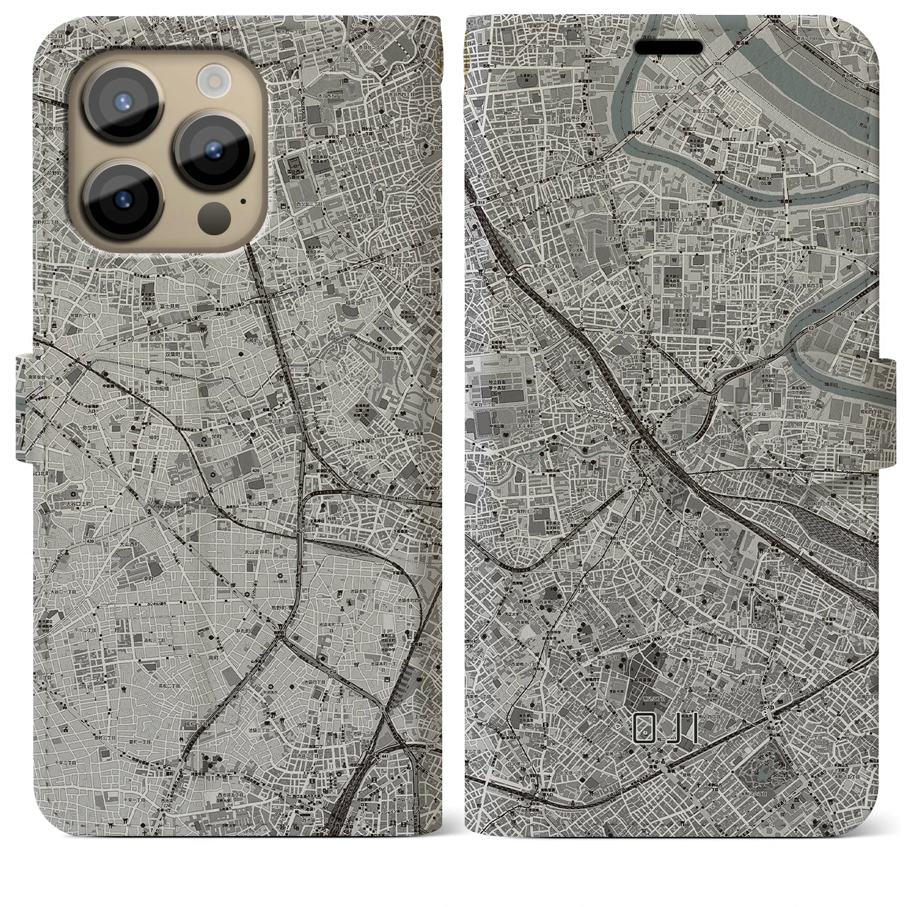 【王子】地図柄iPhoneケース（手帳両面タイプ・モノトーン）iPhone 14 Pro Max 用