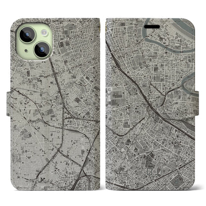 【王子（東京都）】地図柄iPhoneケース（手帳タイプ）モノトーン・iPhone 15 用