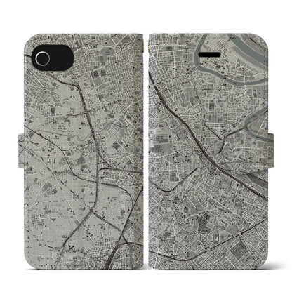 【王子（東京都）】地図柄iPhoneケース（手帳タイプ）モノトーン・iPhone SE（第3 / 第2世代） / 8 / 7 / 6s / 6 用