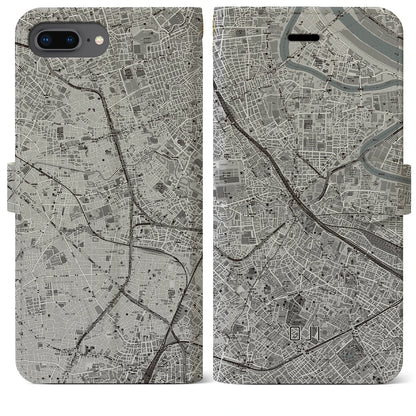 【王子（東京都）】地図柄iPhoneケース（手帳タイプ）モノトーン・iPhone 8Plus /7Plus / 6sPlus / 6Plus 用