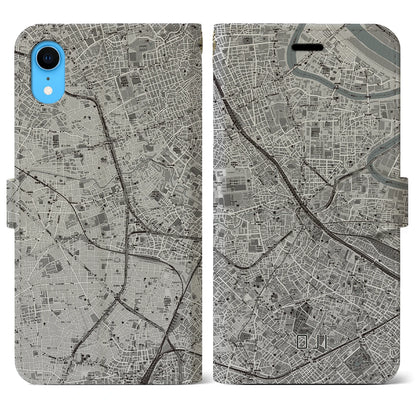 【王子（東京都）】地図柄iPhoneケース（手帳タイプ）モノトーン・iPhone XR 用