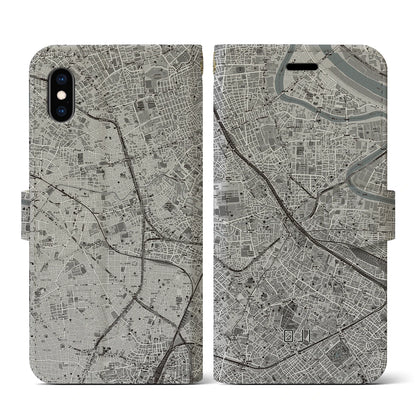 【王子（東京都）】地図柄iPhoneケース（手帳タイプ）モノトーン・iPhone XS / X 用