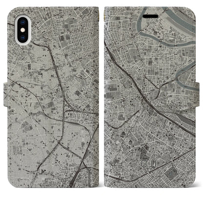 【王子（東京都）】地図柄iPhoneケース（手帳タイプ）モノトーン・iPhone XS Max 用
