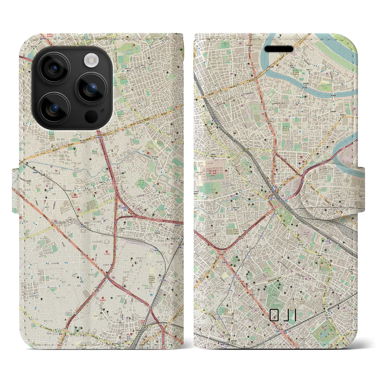 【王子（東京都）】地図柄iPhoneケース（手帳タイプ）ナチュラル・iPhone 16 用