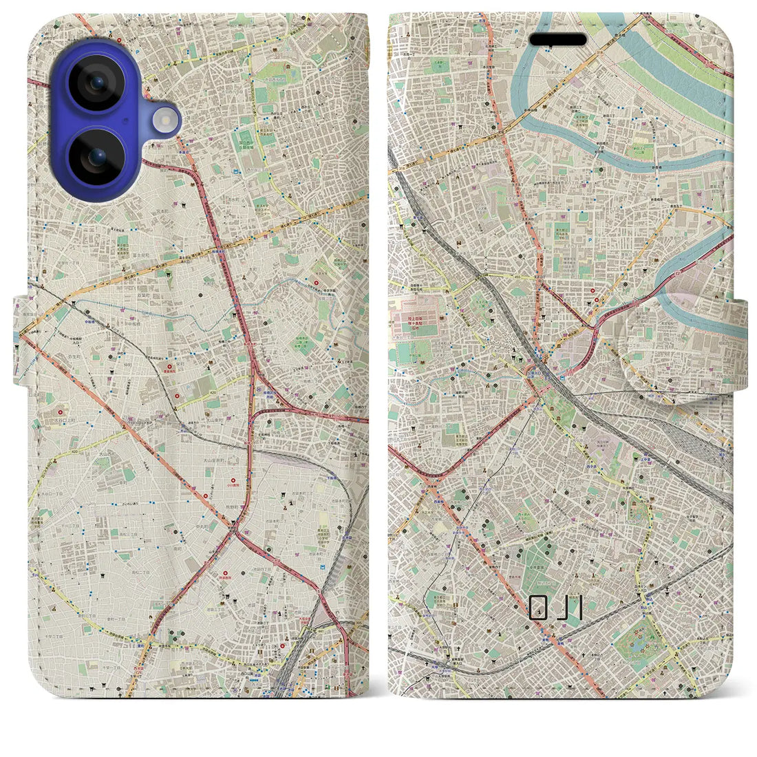 【王子（東京都）】地図柄iPhoneケース（手帳タイプ）ナチュラル・iPhone 16 Pro Max 用