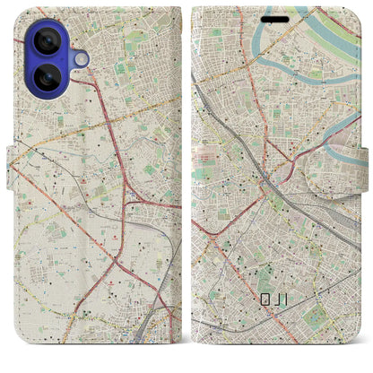 【王子（東京都）】地図柄iPhoneケース（手帳タイプ）ナチュラル・iPhone 16 Pro Max 用