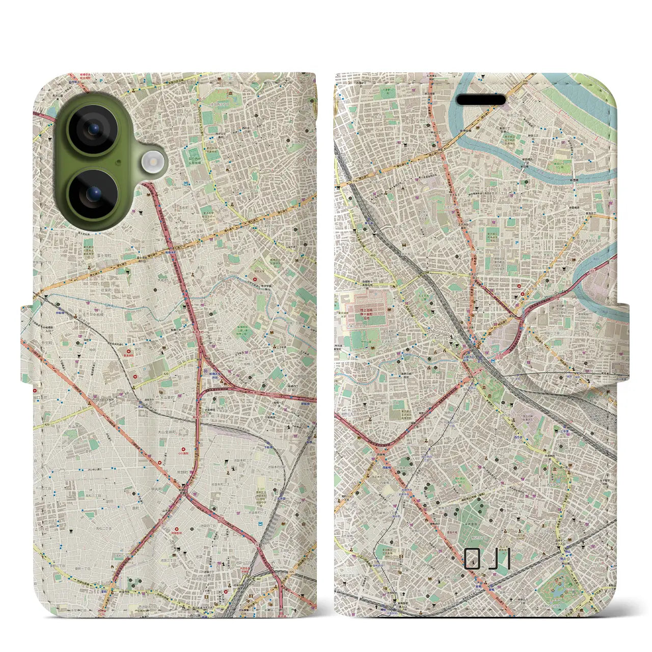 【王子（東京都）】地図柄iPhoneケース（手帳タイプ）