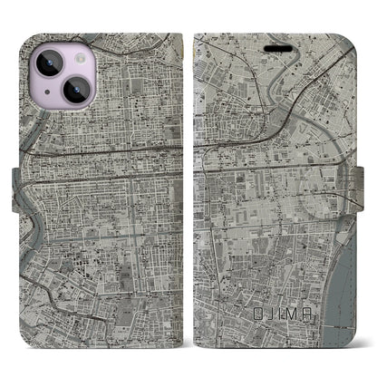 【大島（東京都）】地図柄iPhoneケース（手帳タイプ）モノトーン・iPhone 14 用