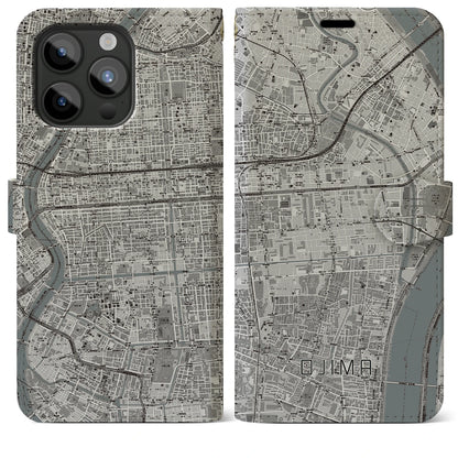 【大島（東京都）】地図柄iPhoneケース（手帳タイプ）モノトーン・iPhone 15 Pro Max 用