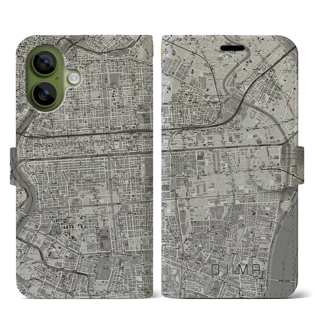 【大島（東京都）】地図柄iPhoneケース（手帳タイプ）