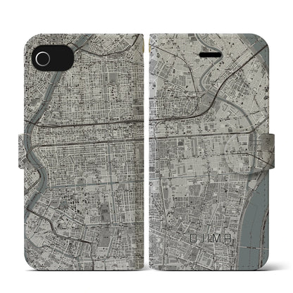 【大島（東京都）】地図柄iPhoneケース（手帳タイプ）モノトーン・iPhone SE（第3 / 第2世代） / 8 / 7 / 6s / 6 用