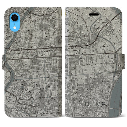 【大島（東京都）】地図柄iPhoneケース（手帳タイプ）モノトーン・iPhone XR 用