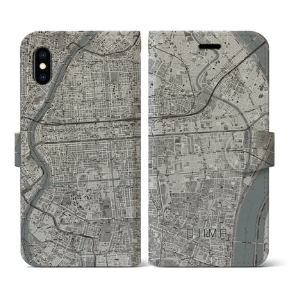 【大島（東京都）】地図柄iPhoneケース（手帳タイプ）モノトーン・iPhone XS / X 用