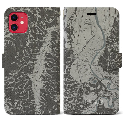 【小千谷（新潟県）】地図柄iPhoneケース（手帳タイプ）モノトーン・iPhone 11 用