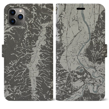 【小千谷（新潟県）】地図柄iPhoneケース（手帳タイプ）モノトーン・iPhone 11 Pro Max 用