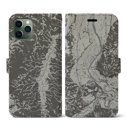 【小千谷（新潟県）】地図柄iPhoneケース（手帳タイプ）モノトーン・iPhone 11 Pro 用