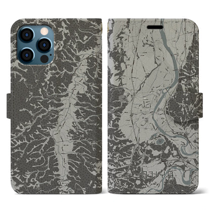 【小千谷（新潟県）】地図柄iPhoneケース（手帳タイプ）モノトーン・iPhone 12 / 12 Pro 用