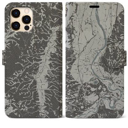 【小千谷（新潟県）】地図柄iPhoneケース（手帳タイプ）モノトーン・iPhone 12 Pro Max 用