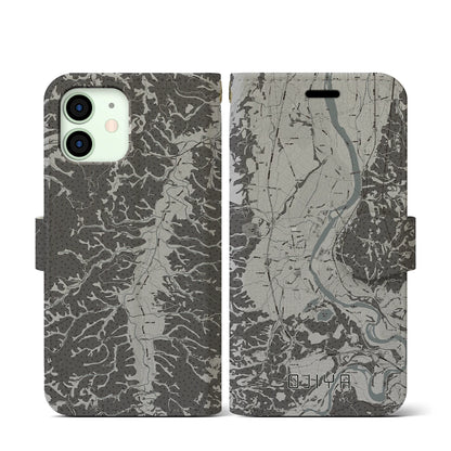 【小千谷（新潟県）】地図柄iPhoneケース（手帳タイプ）モノトーン・iPhone 12 mini 用