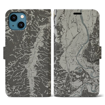 【小千谷（新潟県）】地図柄iPhoneケース（手帳タイプ）モノトーン・iPhone 13 用