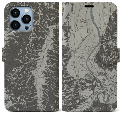 【小千谷（新潟県）】地図柄iPhoneケース（手帳タイプ）モノトーン・iPhone 13 Pro Max 用