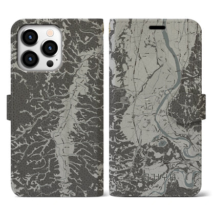 【小千谷（新潟県）】地図柄iPhoneケース（手帳タイプ）モノトーン・iPhone 13 Pro 用