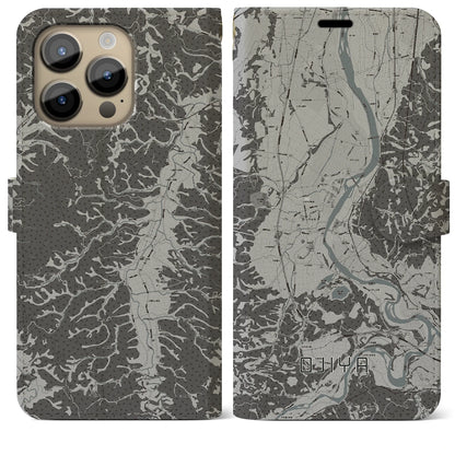【小千谷（新潟県）】地図柄iPhoneケース（手帳タイプ）モノトーン・iPhone 14 Pro Max 用